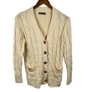 PrettyGarden Cream Cable Knit Cardigan Sweater Small Ivory Preppy Aran Fisherman
